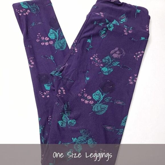 LuLaRoe OS Leggings Floral Purple Green NEW - Picture 1 of 1
